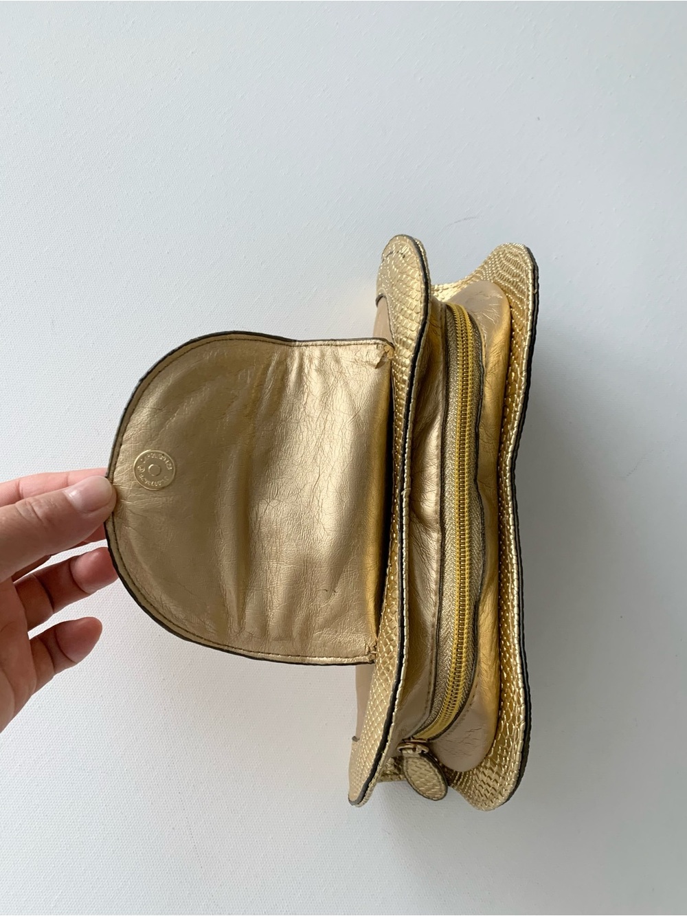Versace Gold Leather Clutch with Textured Trims - Picture 6 of 10